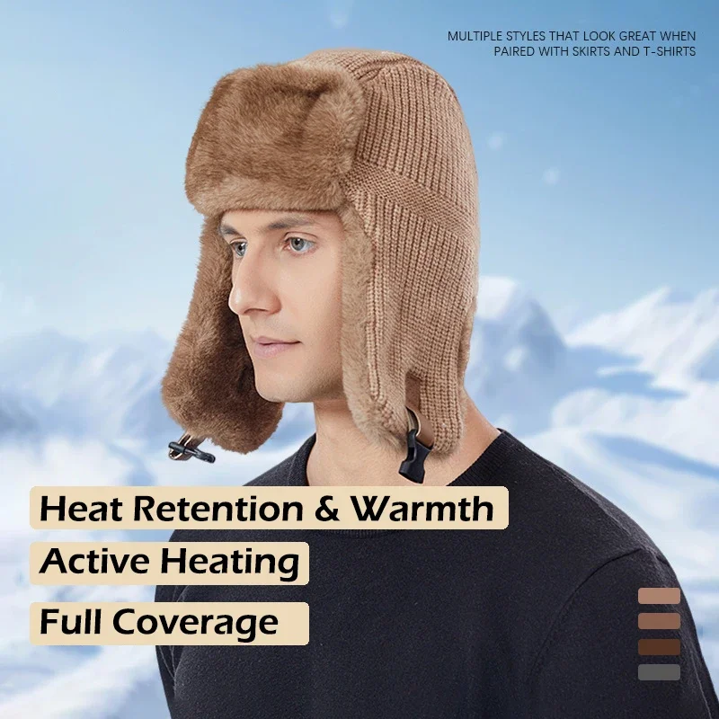 

Warm Fuzzy Unisex Russian Soviet Ushanka Trooper Pilot Cap Cold Weather Ear Flap Ski Snow Knitted Trapper Hunter Hat