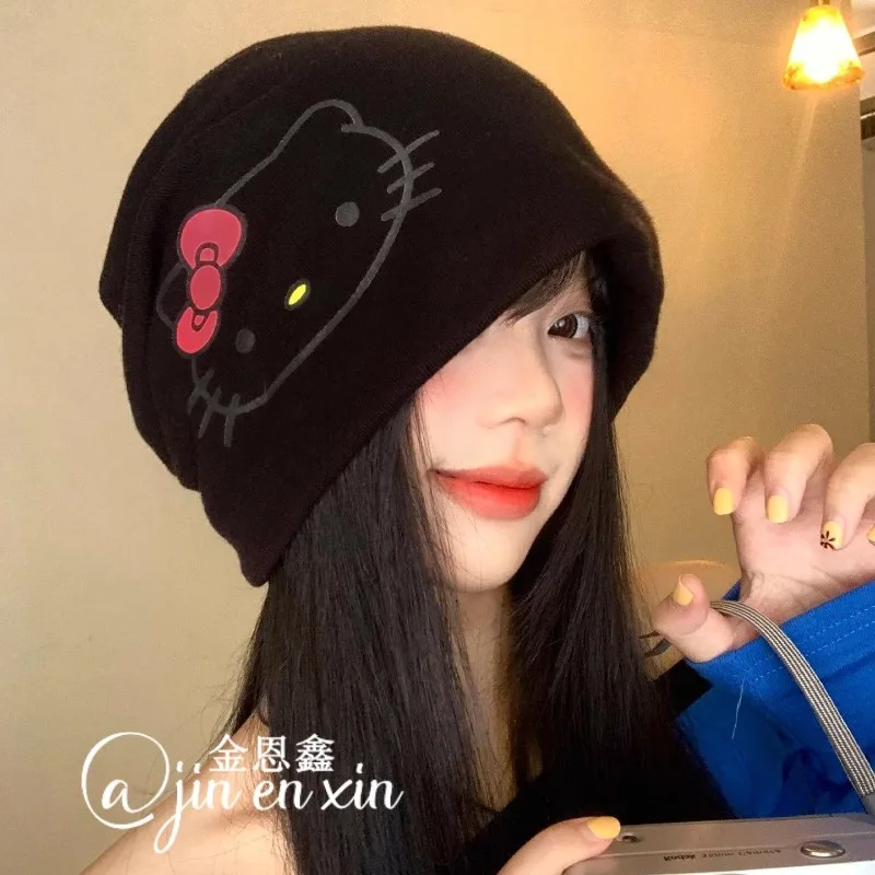 

Unisex Bonnet Hats Cartoon Pattern Hello Kitty Beanies Caps Fashion Winter Warm Men Women Knitted Hat Loose Head Circumference