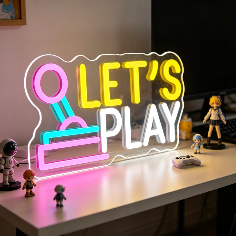 

Let's Play Neon Sign LED RGB Gaming Room Decor USB Video Game Night Light Aesthetic Desk Sign Wall Art Gift for Gamers Boys Room