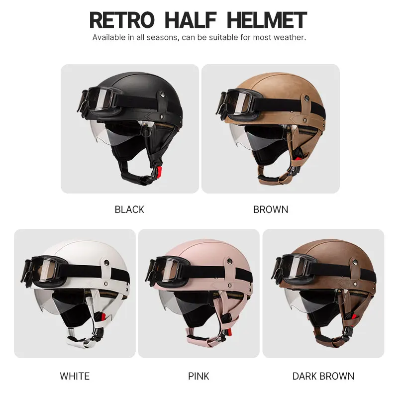 DOT Certification Retro Motorcycle Helmets Scooter Vintage Half Face Biker Motorbike Crash Moto Helmet Casco