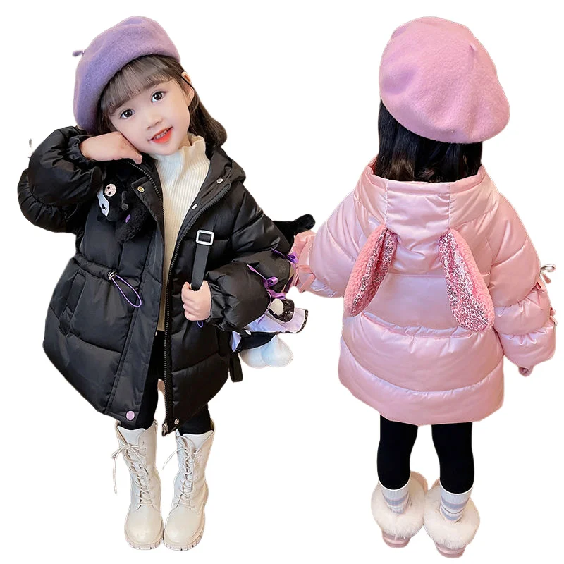 Kawaii kuromi casaco de algodão menina engrossar sanrios roupas de inverno novo para baixo roupas dos desenhos animados inverno criança algodão acolchoado jaqueta