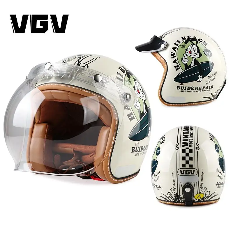 

3c Certified Vintage Motorcycle Helmet Women's Winter Cruise Scooter Half Helmet Men's Three-quarters Helmets