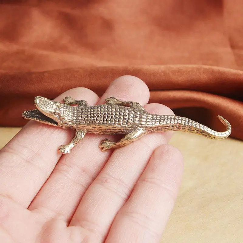 Creative Pure Brass Crocodiles Scary Statue Animal Model Figurine Home Decor Decoration Accessories Halloween Decor Ornament - view 2