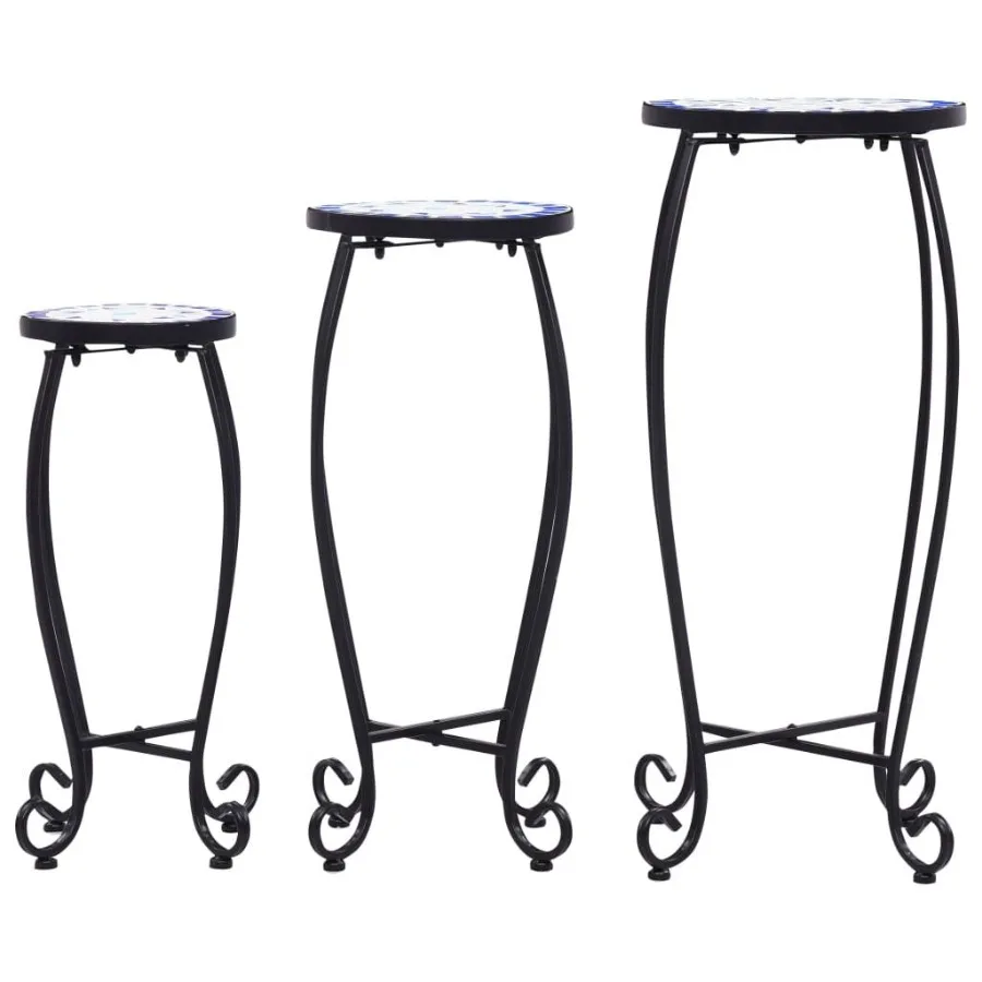 طاولات فسيفساء 3 قطع سيراميك أزرق وأبيض #3