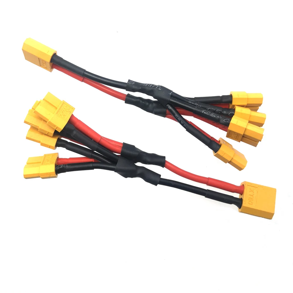 XT60 Parallel Batteriestecker 14AWG1 Plug to 4 Socket Cable Dual Extension y Splitter Silicone Wire to Increase Battery Capacity