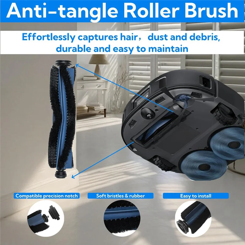 Aksesoris Suku Cadang Robot Vacuum ABVI-Fit Untuk Eufy X10 Pro Omni- Sikat Utama, Sikat Samping, Kain Pel, Filter HEPA, Tempat Debu