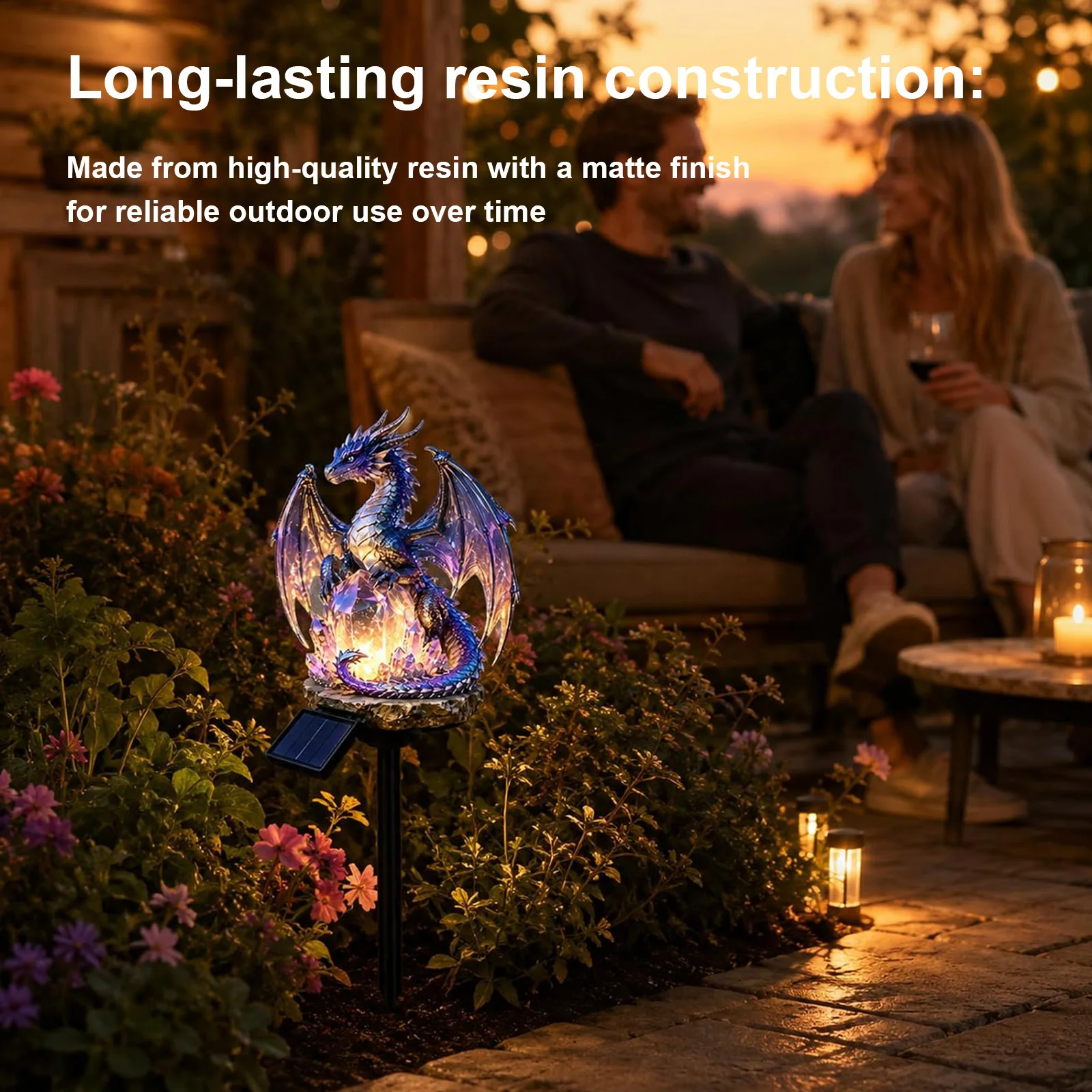 Solar Golden Ember Dragon Stake Lights Weatherproof Outdoor Resin Dragons Figurine Multi-Purpose for Housewarming Fantasy Lovers