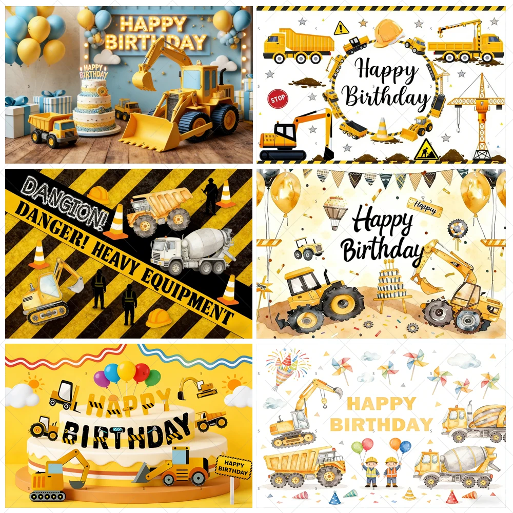 

Excavator Truck Theme Party Decoration Children Birthday Backdrop Banner Photography Prop Supplies Construction Background Gifts