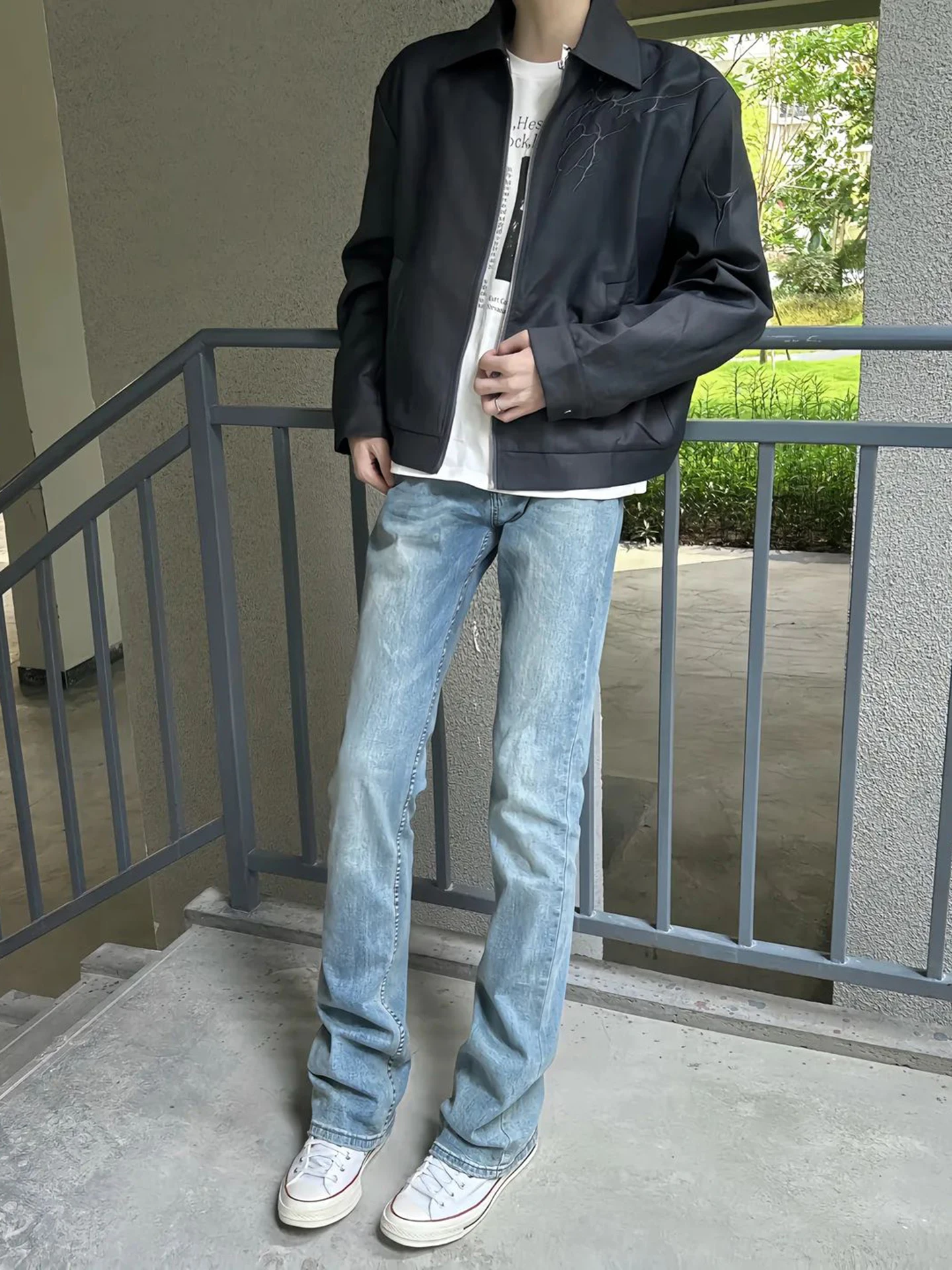 

Синие джинсы прямого кроя с высокой талией, износостойкие повседневные джинсовые брюки для мужчин в американском молодежном стиле