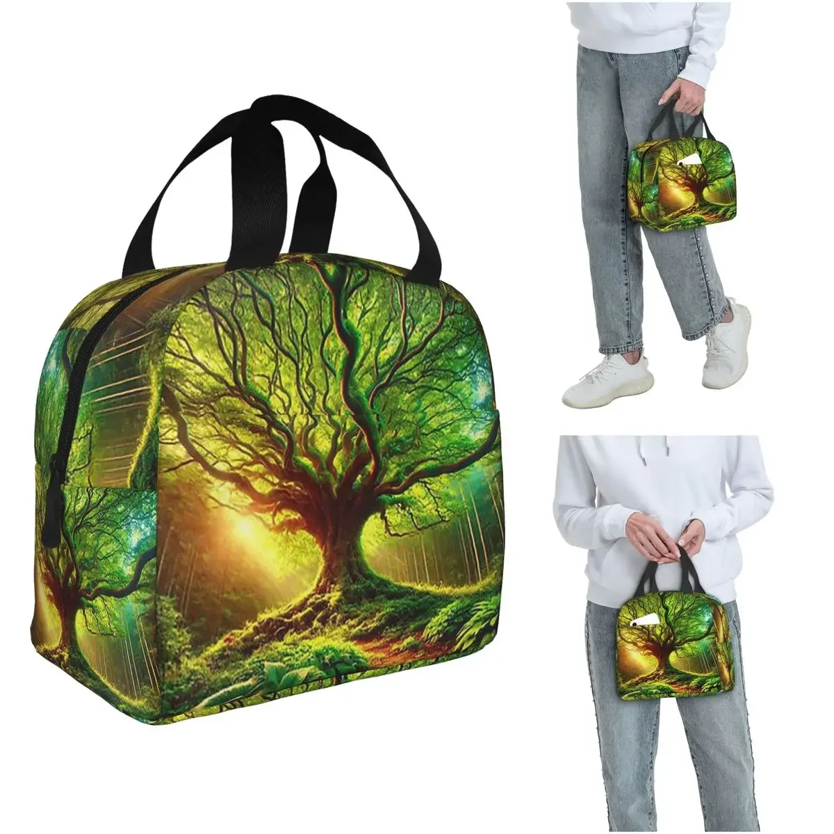 Magic Green Tree isolierte Lunchtasche für Damen und Kinder, tragbare Lebensmittelboxen, Thermo-Lunchbox-Tragetasche
