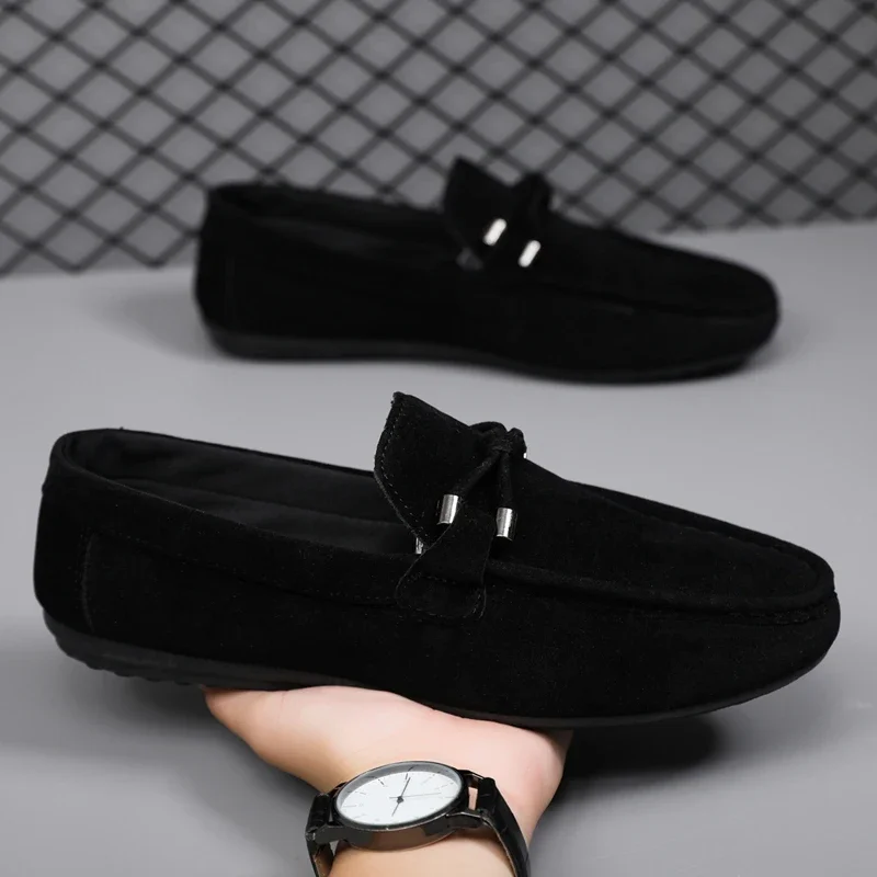Chaussures décontractées pour hommes, chaussures de mode pour hommes, mocassins en cuir suédé faits à la main, chaussures plates à enfiler pour hommes, chaussures de conduite pour hommes