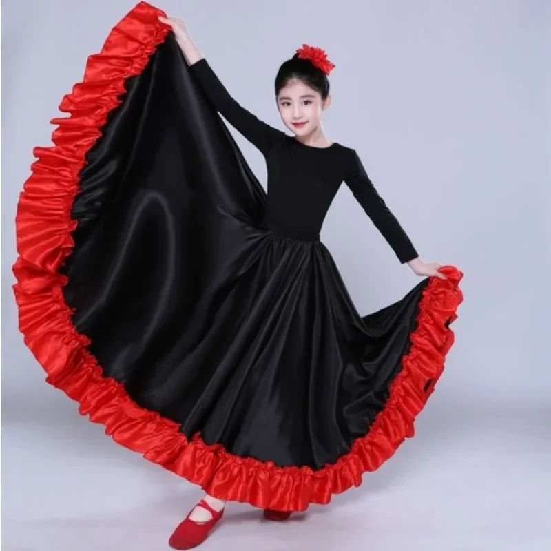 Kids Meisjes Spaanse Paso Doble Matado Rok Flamenco Latin Dance Stage Performance Kostuum Grote Schommel Verstoorde Zoom Rok Dancewear