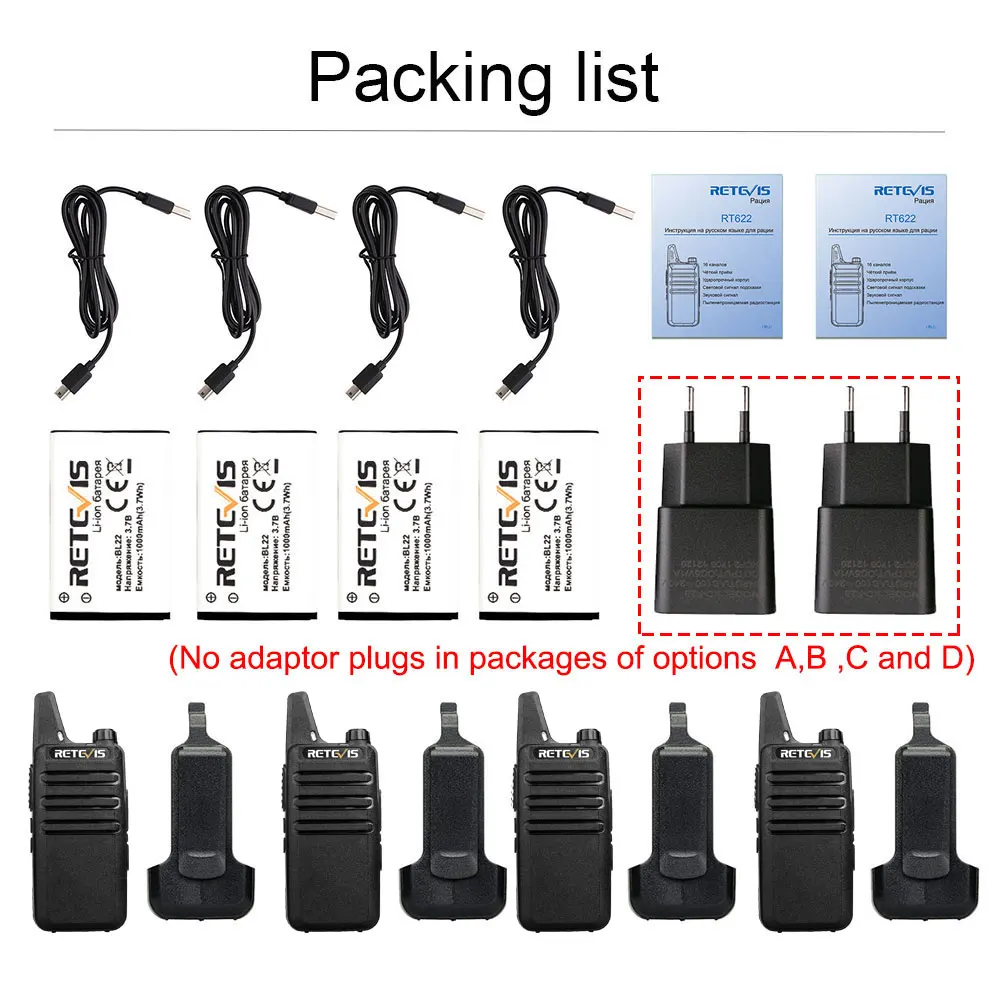 Geh! RT622 Mini-Walkie-Talkie, 4 Stück, PMR446 PTT VOX, Zwei-Wege-Radio, Walkie-Talkie, 4 Stück, tragbares Radio für die Jagd, FRS-Radio