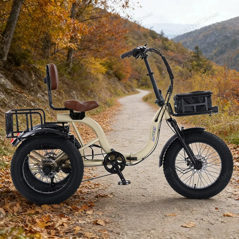 20-24 Inch Electric Tricycle with Grocery Basket Multi-Speed Pedal Assist E-Bike All-Terrain Snow Cargo Trike
