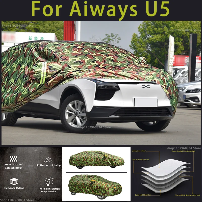 For Aiways U5 Oxford Car Cover Outdoor Protection Snow Cover Hail Sunshade Waterproof Dustproof Exterior Camouflage Car Cover