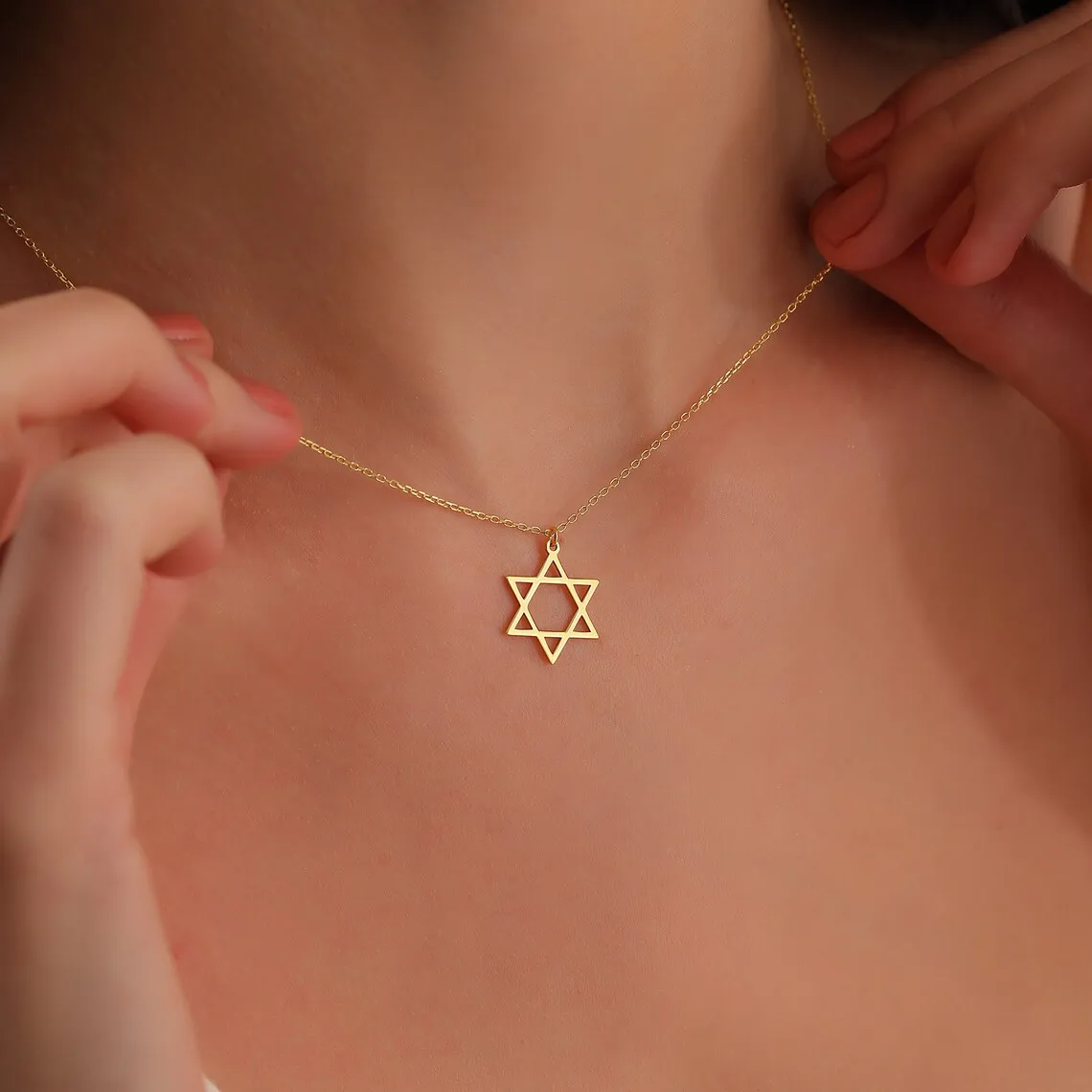 Elegant Star of David Pendant Women Stainless Steel Judaism Symbol Necklace Femme Charm Clavicle Chain Israel Jewelry Gifts Ele