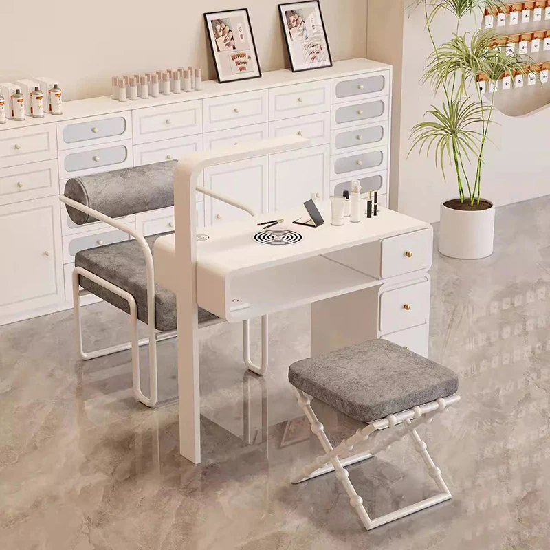 

French Modern Nail Desk With Light Italian European Design Nail Table With Vent Storage Mesa Manicura Nail Salon Furniture
