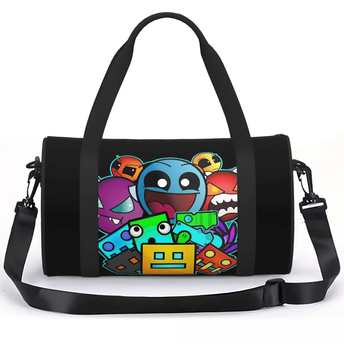 Geometry Dash Game Music Cute Geometric Luggage Bag Large Capacity Duffle Tote Bag Handbags Gym Bags Fitness Bag for Boys Girls