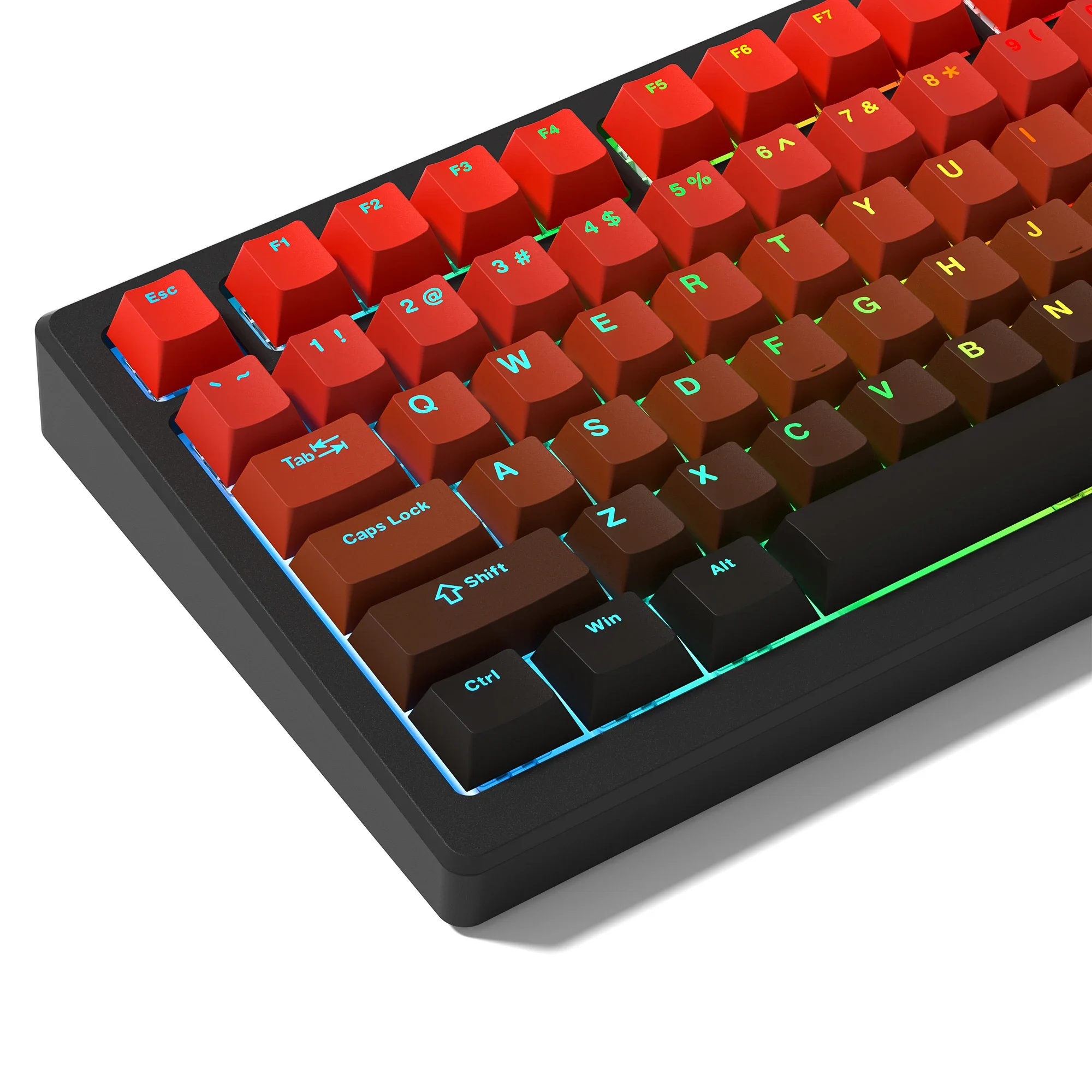 Farbverlaufsrotes PBT Double Shot Shine Through-Tastenkappen Cherry Profile RGB-Tastenkappen mit Hintergrundbeleuchtung für mechanische Cherry MX Switches-Tastatur