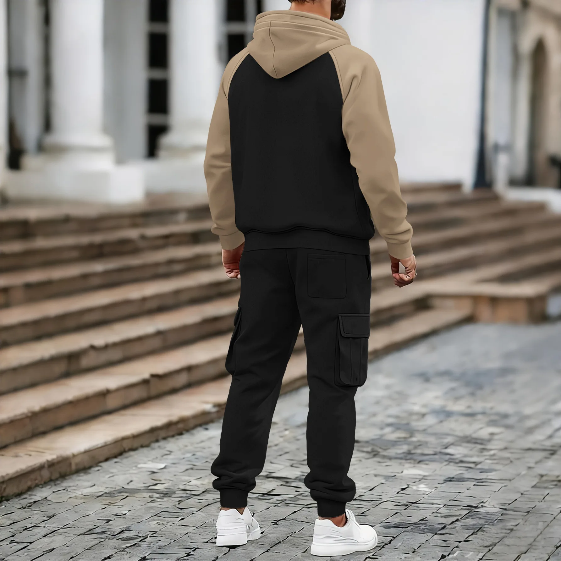 Herren Amerikanischer Oversize-Anzug mit Samtfutter Zweiteiliger Anzug mit Mehreren Taschen Arbeitskleidung Locker Sitzender Langarm-Oberteil und Hose Lässige Outdoor-Bekleidung – Detail 7