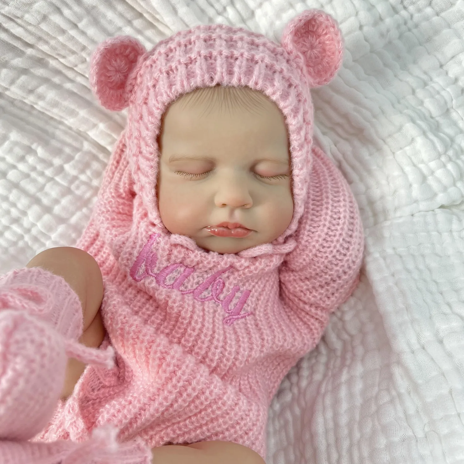 Bambola Reborn BZDOLL Addormentata 19 Pollici con Corpo in Stoffa, Realistica 48 CM, Pelle 3D, Aspetto Naturale, Regalo di Compleanno per Ragazze