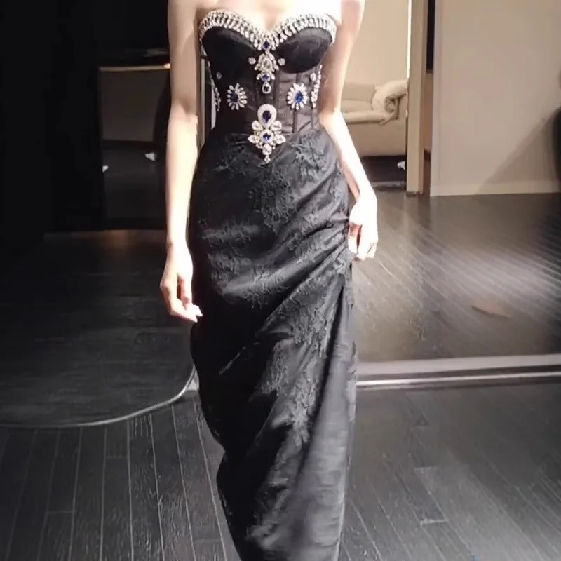 

Women's Tube Top Dress 2026 Spring New Light Luxury Minority Socialite Heavy Industry Little Banquet Evening Dress