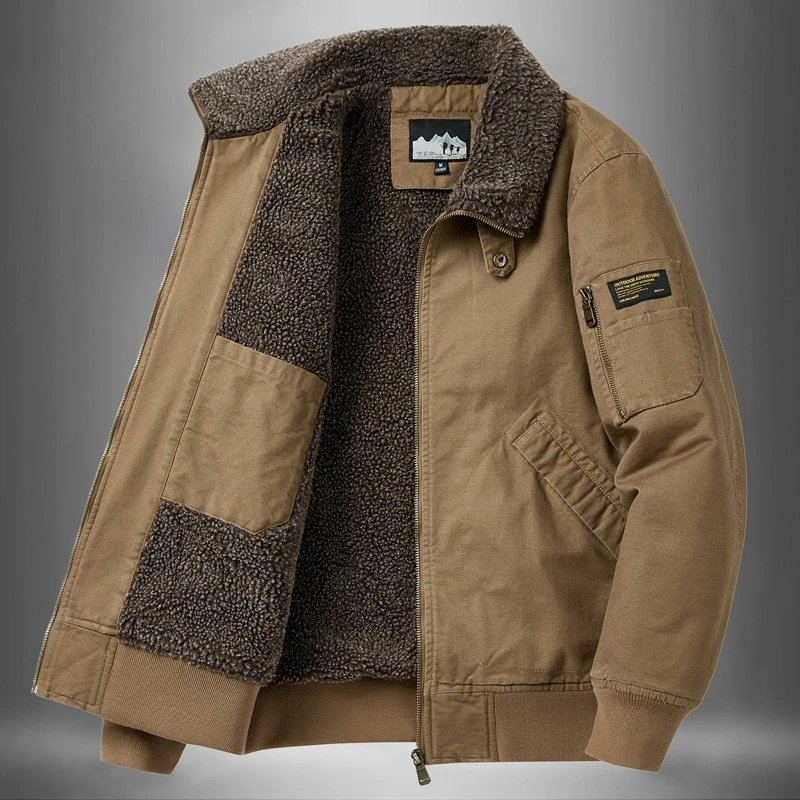 2026 Autumn New Retro Lapel Outdoor Windproof Workwear Jacket for Men Winter Thick Warm Loose Zipper Jackets Streetwear Coats