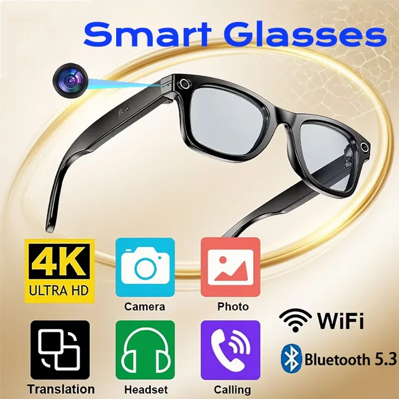 

4K Fashion AI Camera Smart Glasses Waterproof Bluetooth5.3 Call Playing Music Smart Glasses Identify Pictures Use ChatGPT