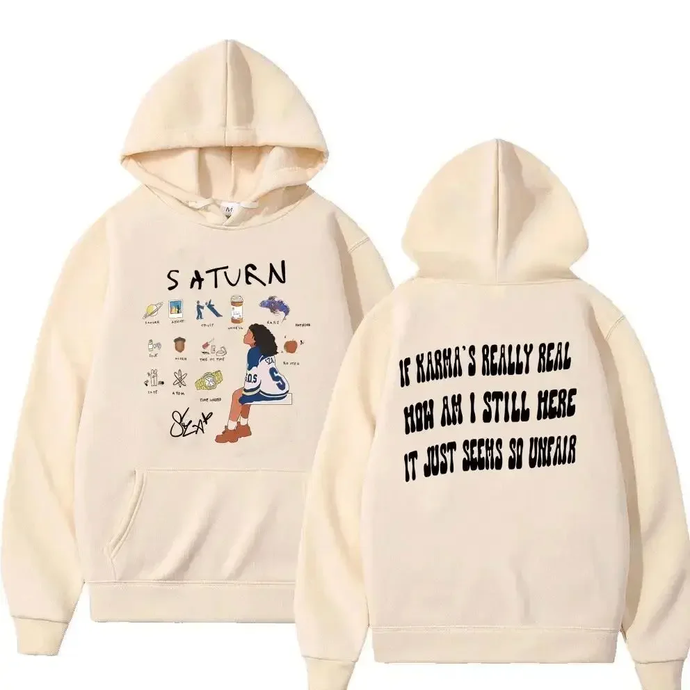 

Rapper SZA 2024 New Album Saturn Double Sided Graphic Hoodie Women Hip Hop Vintage Streetwear Male Casual Cotton Pullover