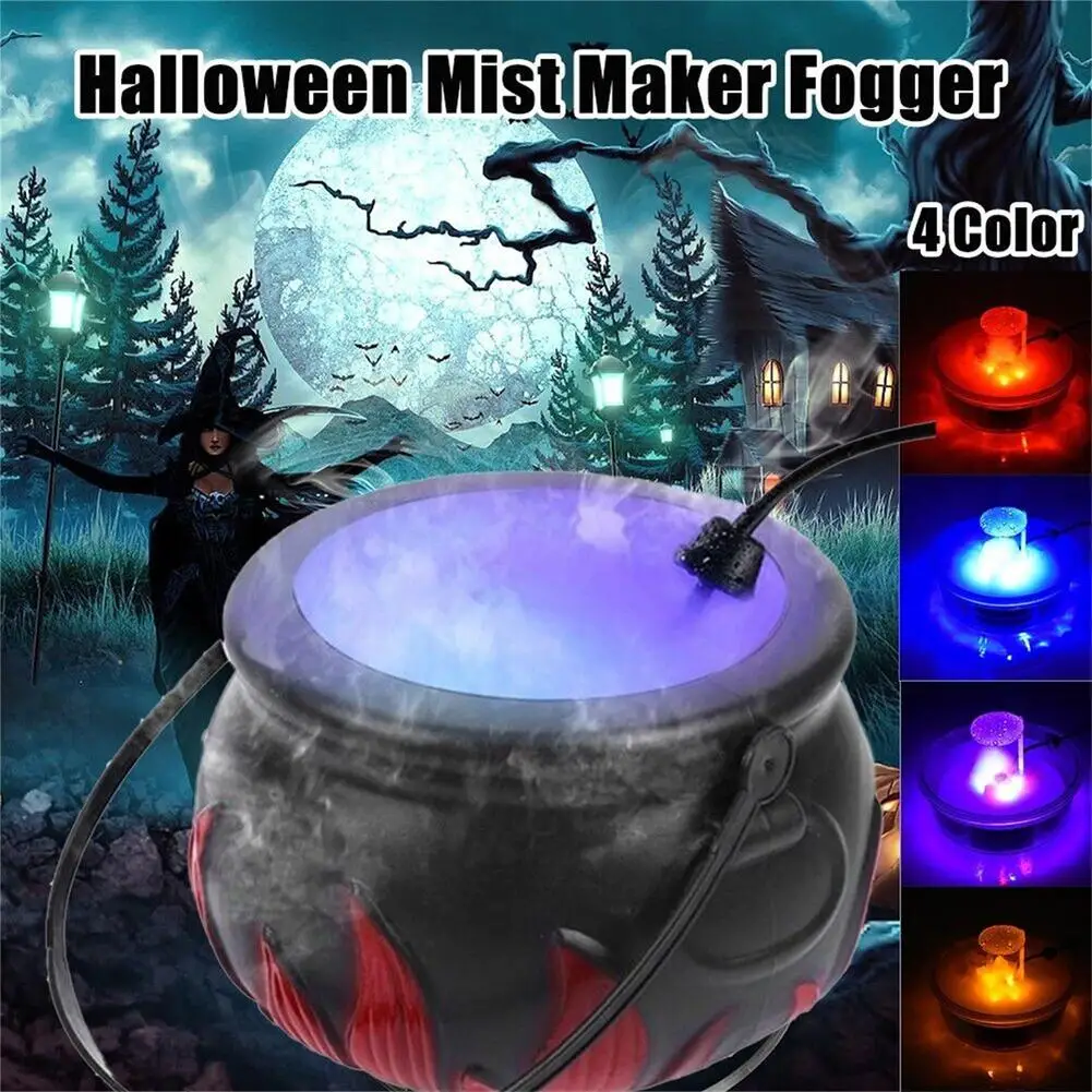 

Halloween Mist Maker Fogger Witch Cauldron Fog Maker With Color Changing 12LED Light For Halloween Party Gift Decoration