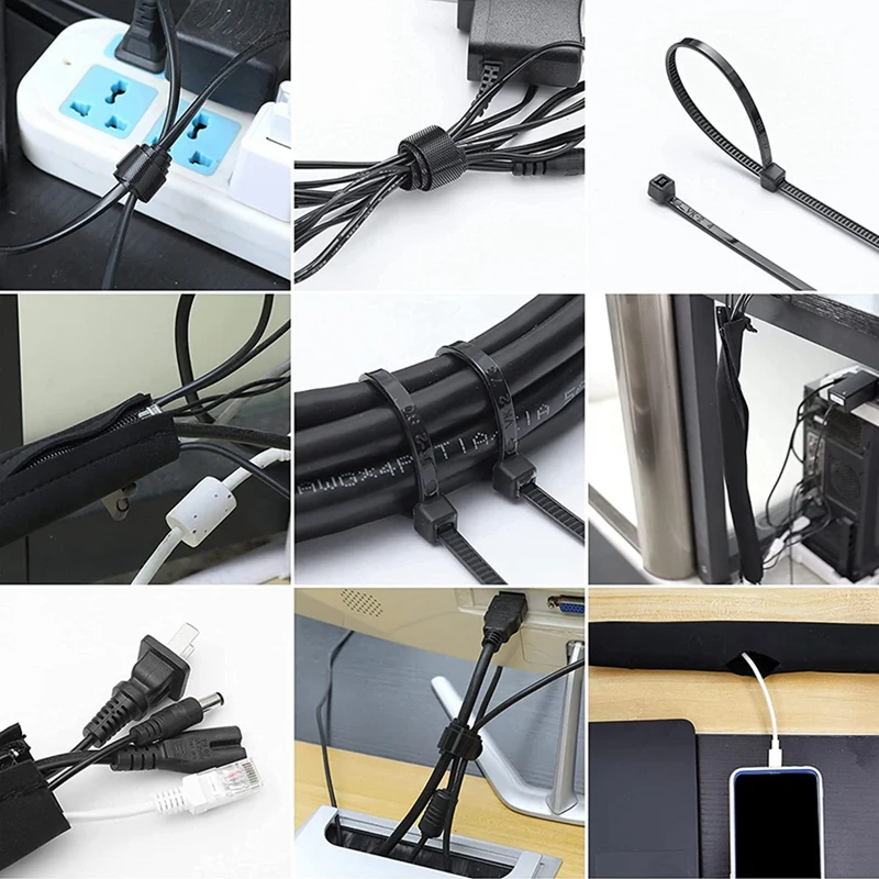 126Pcs Cord Management Organizer 4 Cable Sleeve, 10Pcs Cable Tie And 2 Roll Self Adhesive Tie