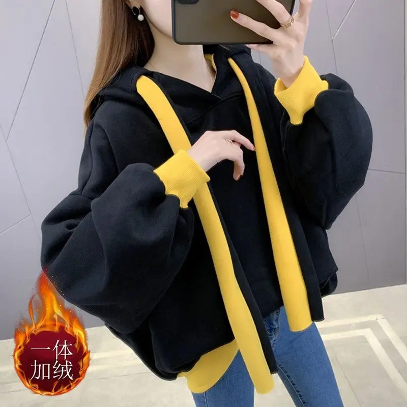 

Velvet and Thick Sweatershirt for Women's 2025 New Popular Autumn and Winter Large Size Women's Loose and Fat mm Top Coat Trendy