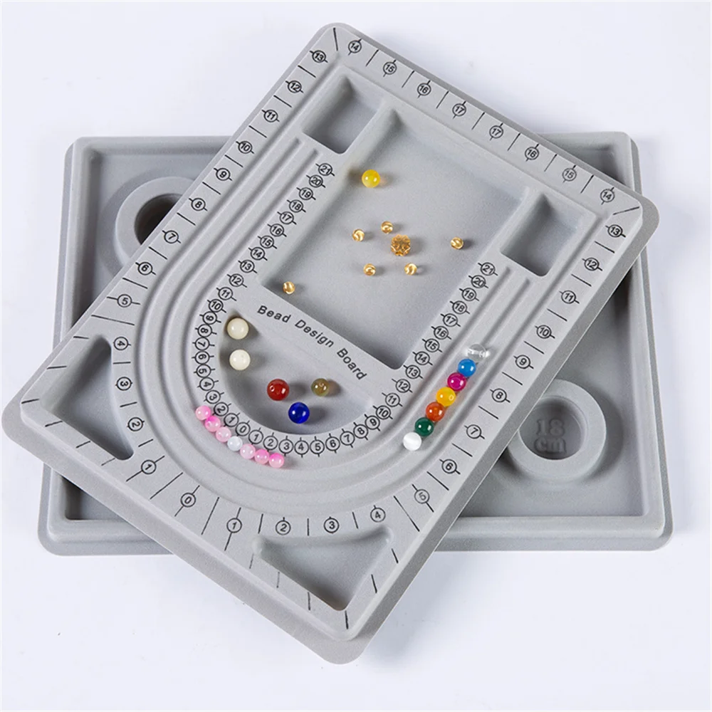 Flocked Beading Tray DIY Bracelet Necklace Jewelry Making Findings Beading Organizer Gray Bead Board Measuring Tools Accessories