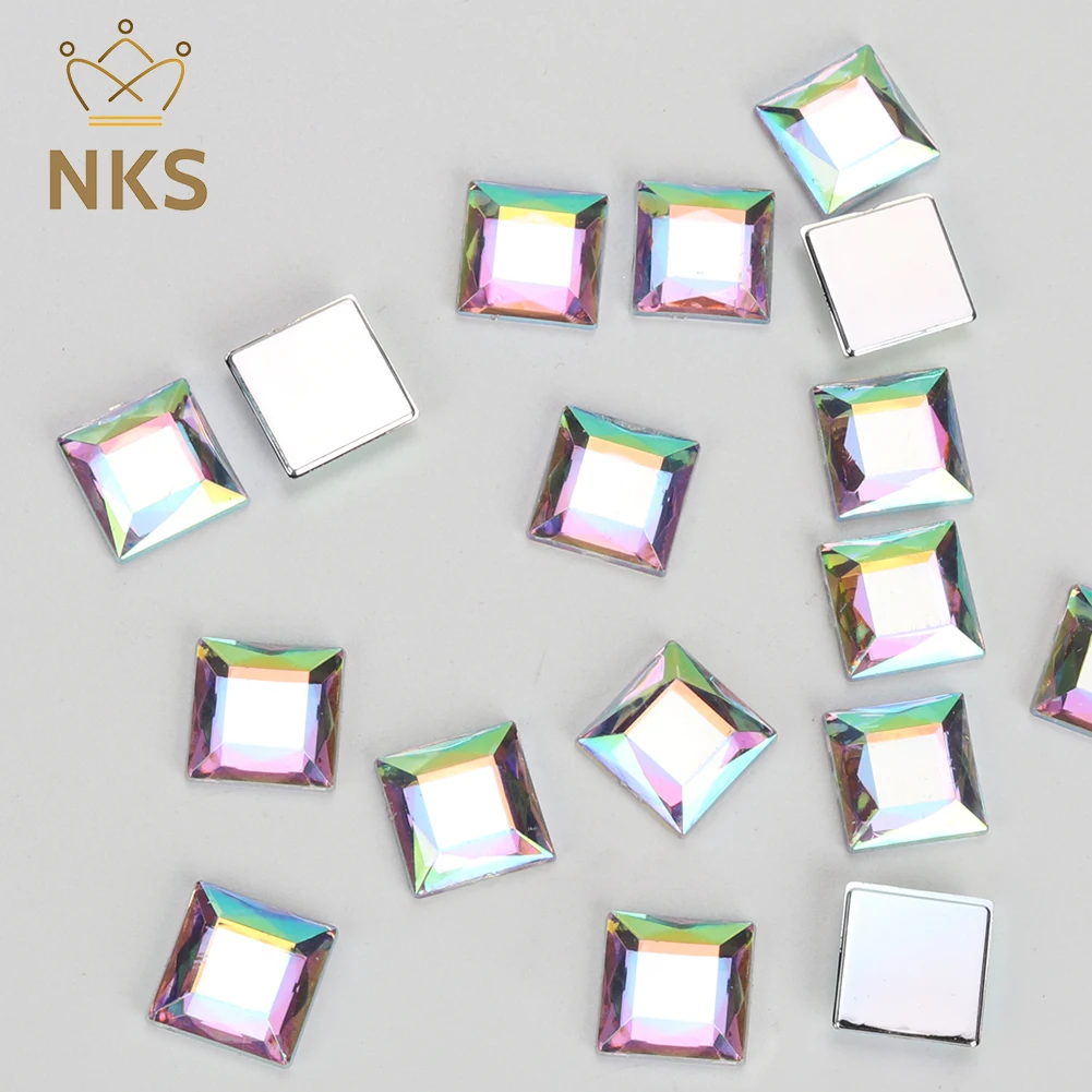 NKS 10mm 12mm Faceted Square Colorful Non-Hotfix Flatback Acrylic Rhinestone for Crystals DIY Garment Accessory Bags Shoes