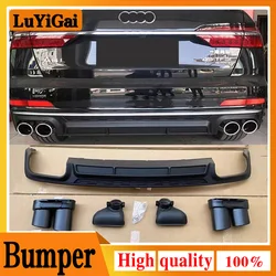 ABS REAR BUMPER TRUNK LIP SPOILER DIFFUSER with Exhaust Tips For Audi A6 S6 SLINE C8 2019 2020 2021