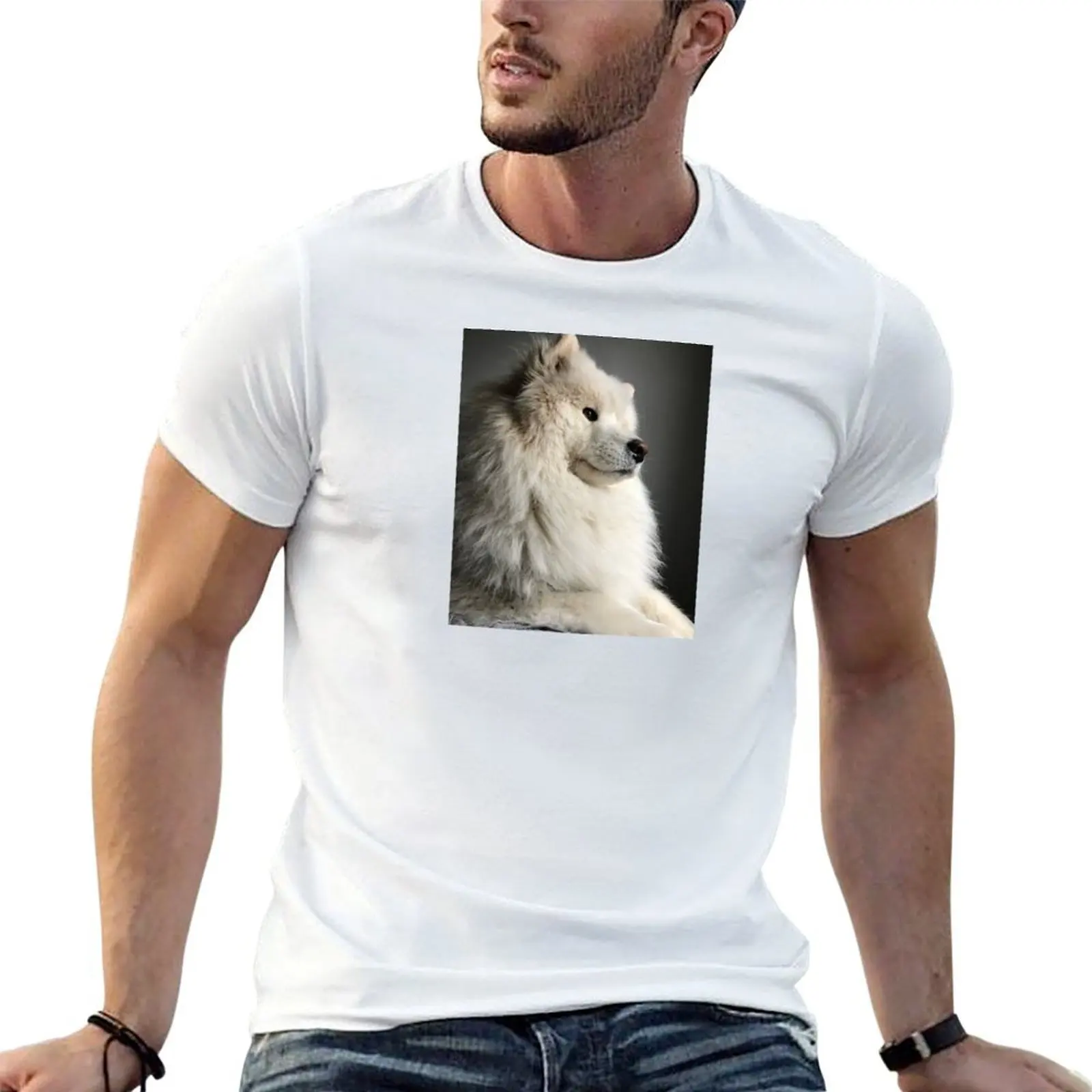 T-shirt Samoyed doin a contemplate en coton basique anti-rétrécissement