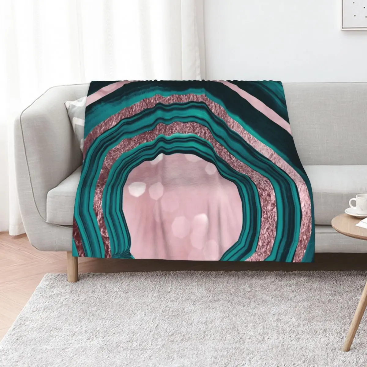 

Agate Teal Rose Gold Blush #1 #abstract #shiny #decor #art Throw Blanket Baby Plaid on the sofa Softest Luxury Brand Blankets