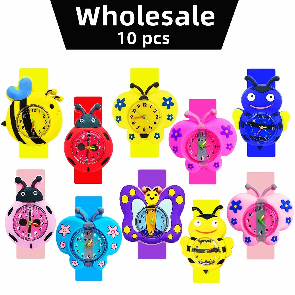 10pcs Wholesale Cartoon Children Watches for Boys Girls Clock Bracelet Kids Study Time Puzzle Toy Watches Baby Birthday Gift