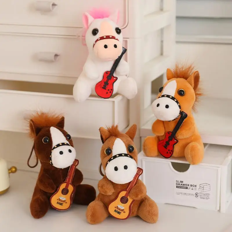 Lindo y esponjoso 12cm caballo de peluche llavero de juguete de dibujos animados muñeco de peluche suave colgante llave de coche mochila bolsa Accesorios