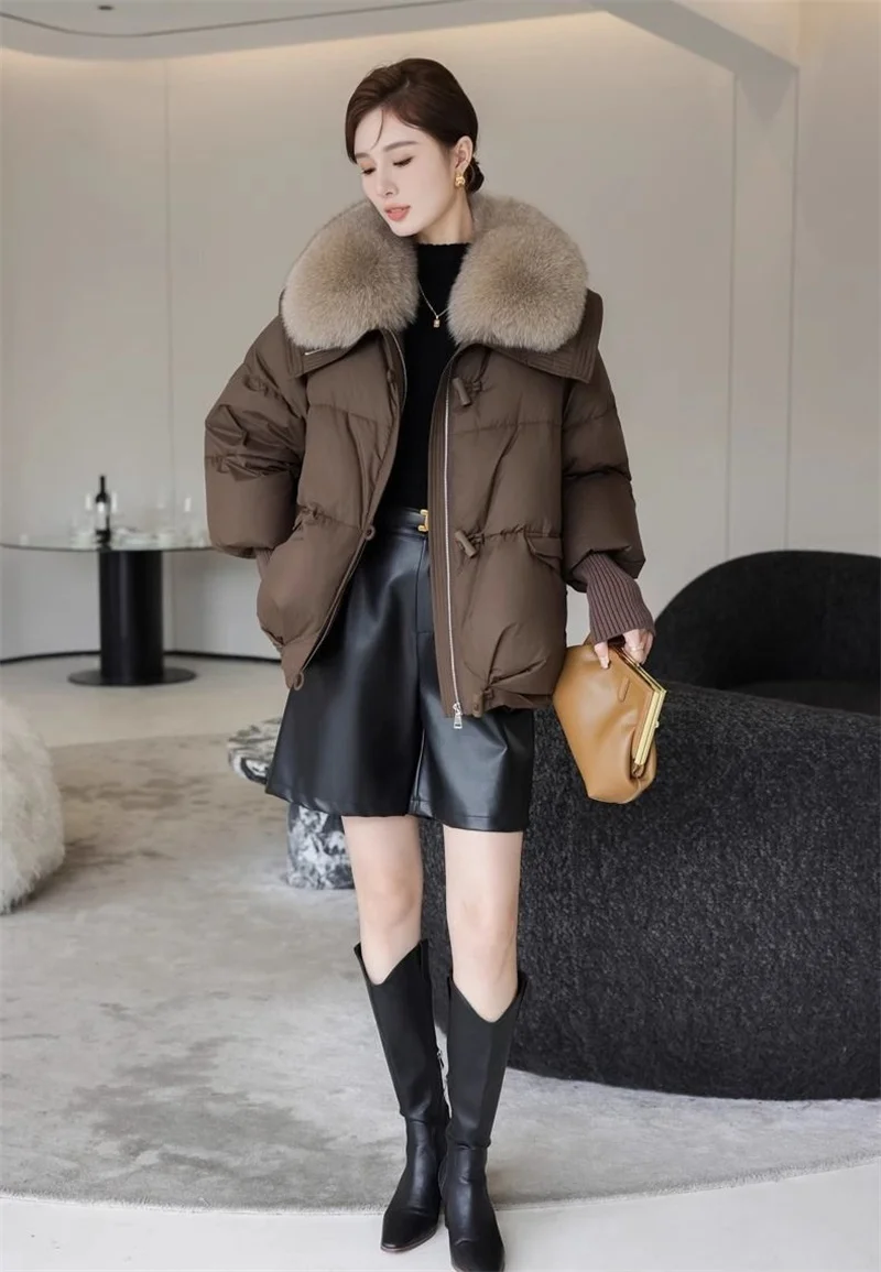 Winter New 2025 Down Cotton Jacket Short Parka Coat Western Korean Version Loose Cotton Jacket Big Fur Collar Thick Overcoat