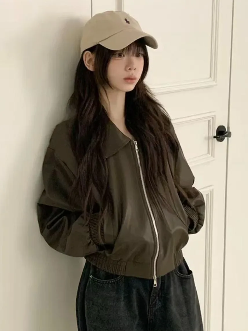 시크 롱 코트 여성용 루즈핏 턴다운 칼라 오픈 가디건 가을 겨울 가죽 자켓 아우터웨어