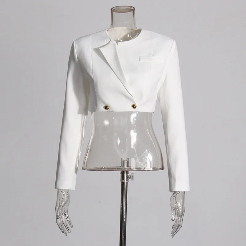 Moda feminina commuter terno frente ombro curto blazer cintura alta calças de perna larga plissado divisão imeisстюм ж dik onderdelen