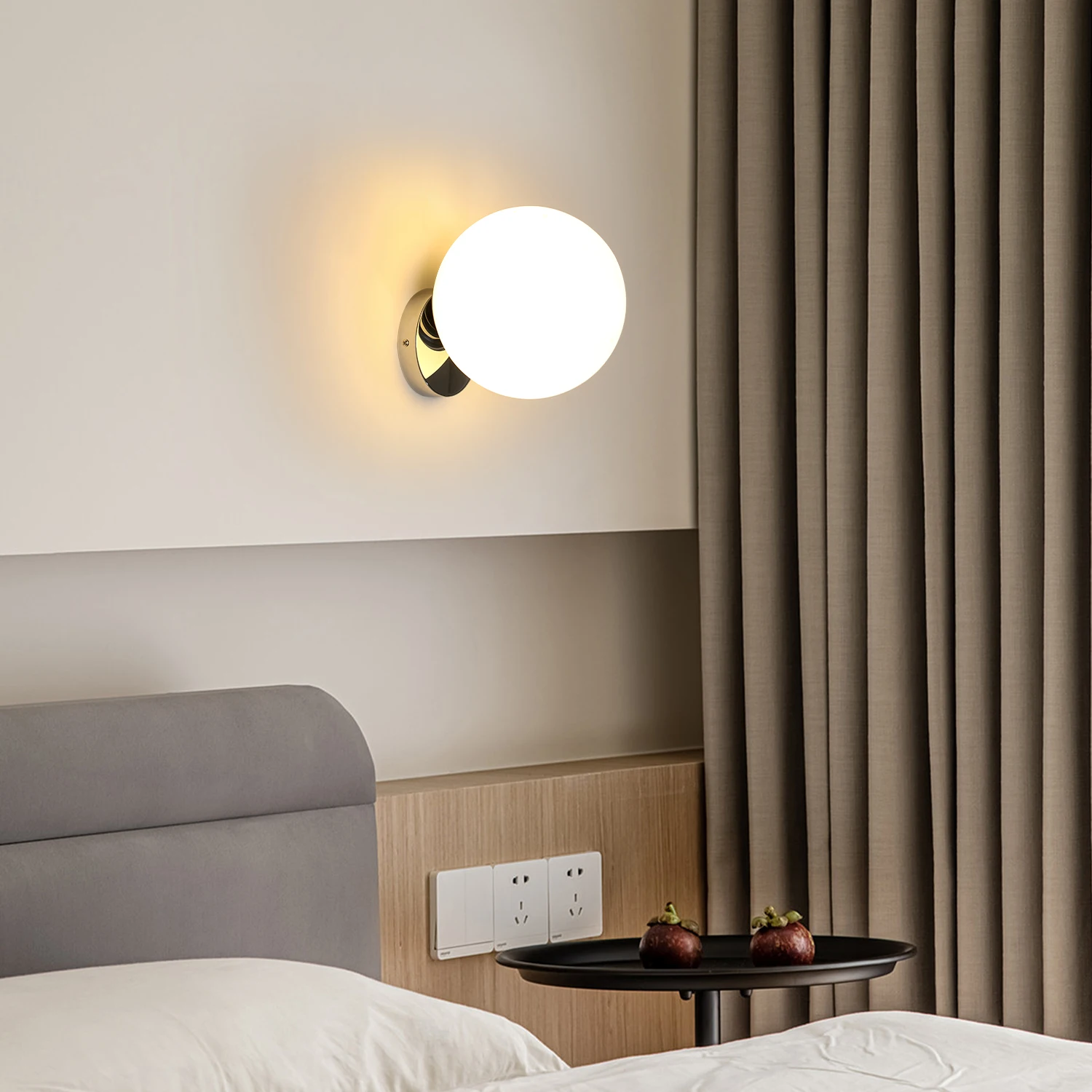 Lampada da parete per interni, applique da parete con paralume in vetro da 15 cm, lampada da parete cromata per camera da letto, soggiorno, corridoio, scala, balcone, attacco E27, lampadina non