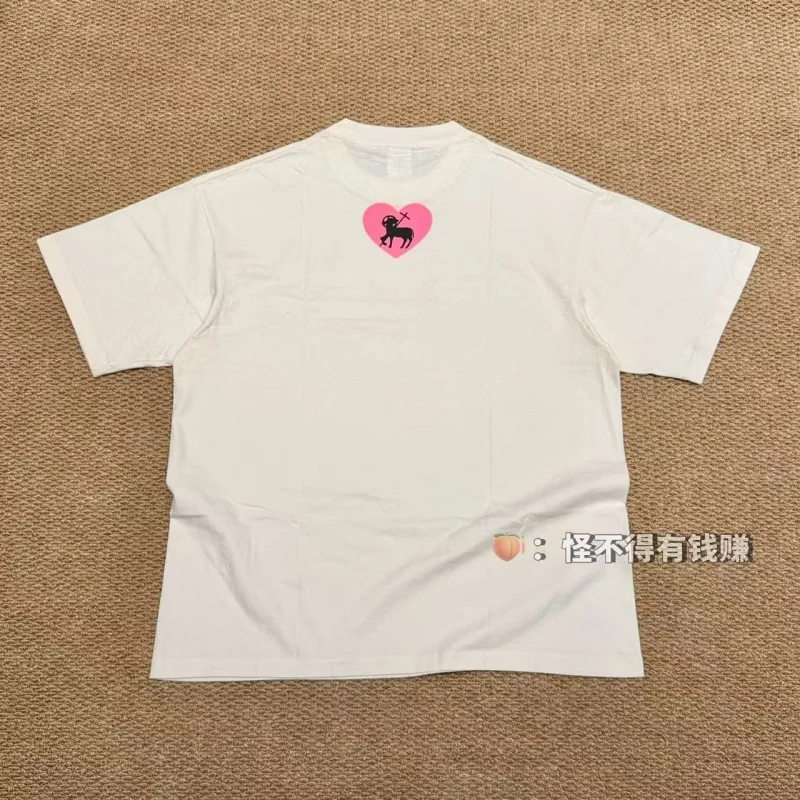 Authentic SAINT Pink Heart Print Tee Trendy Summer Crew Neck Men's Women's Cotton Short-Sleeve