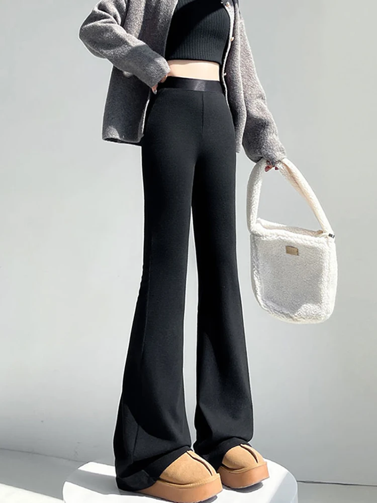 

Женские повседневные брюки с высокой талией, на флисовой подкладке, расклешенные, с эффектом похудения, длинные, осенне-зимние