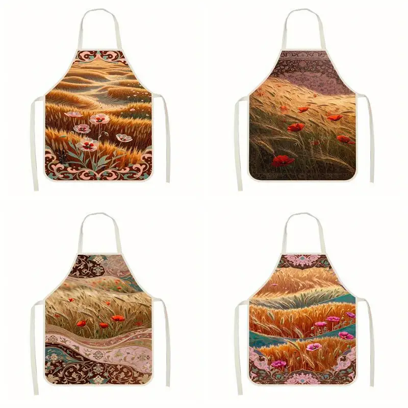 

Field with Floral Pattern Linen apron, suitable for kitchen cooking, parent-child interaction, painting and other scenarios