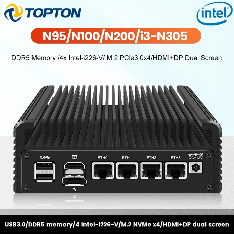 Solide Firewall Computer Zachte Router Intel i3 N305 N355 N150 N100 DDR5 4xi226-V 2.5G LAN Fanless Mini PC Proxmox ESXi Host Server