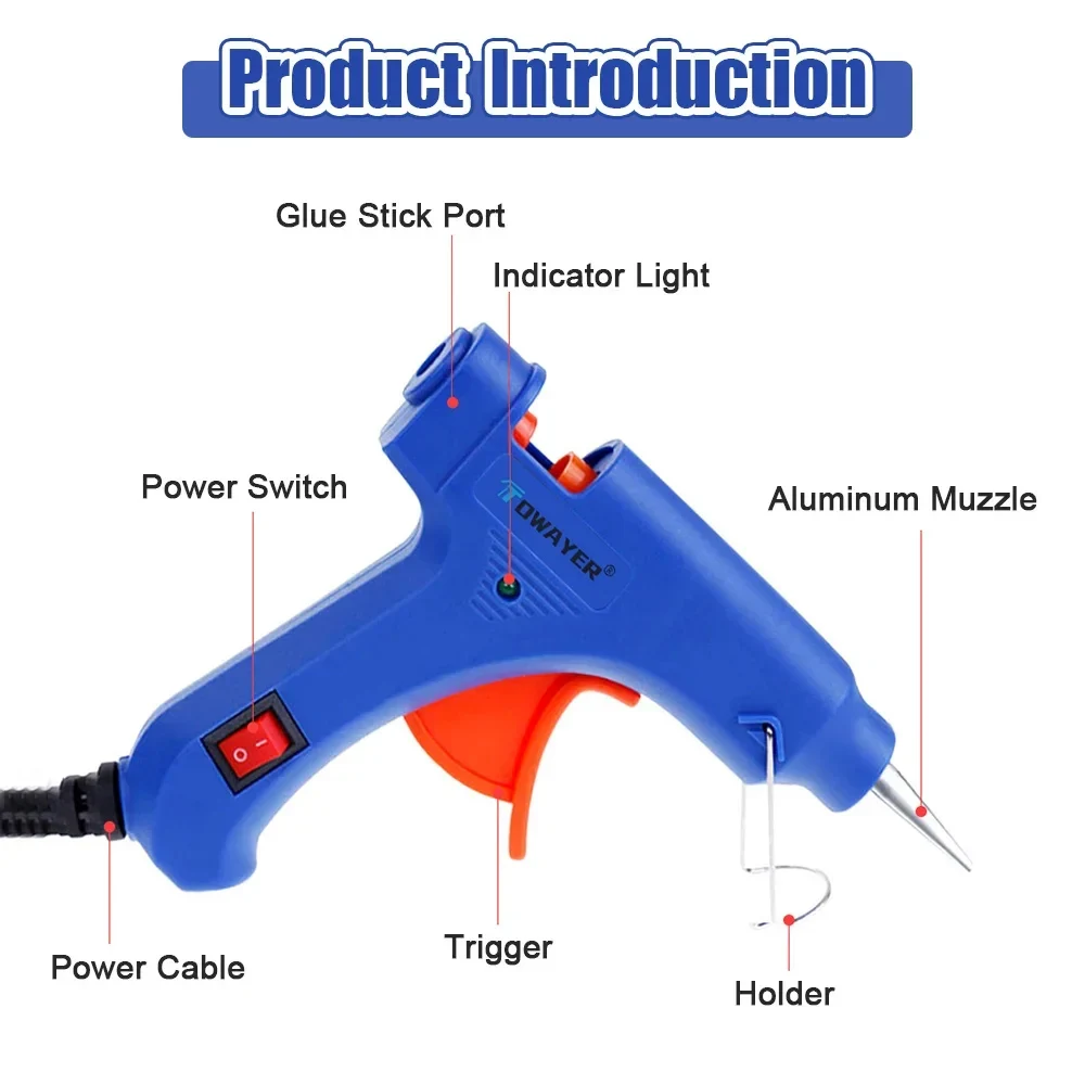 Pistola de pegamento de fusión en caliente con barras de pegamento de 7mm x 100m, Mini herramienta termo de temperatura de calor para el hogar, herramientas de reparación Industrial, 20W