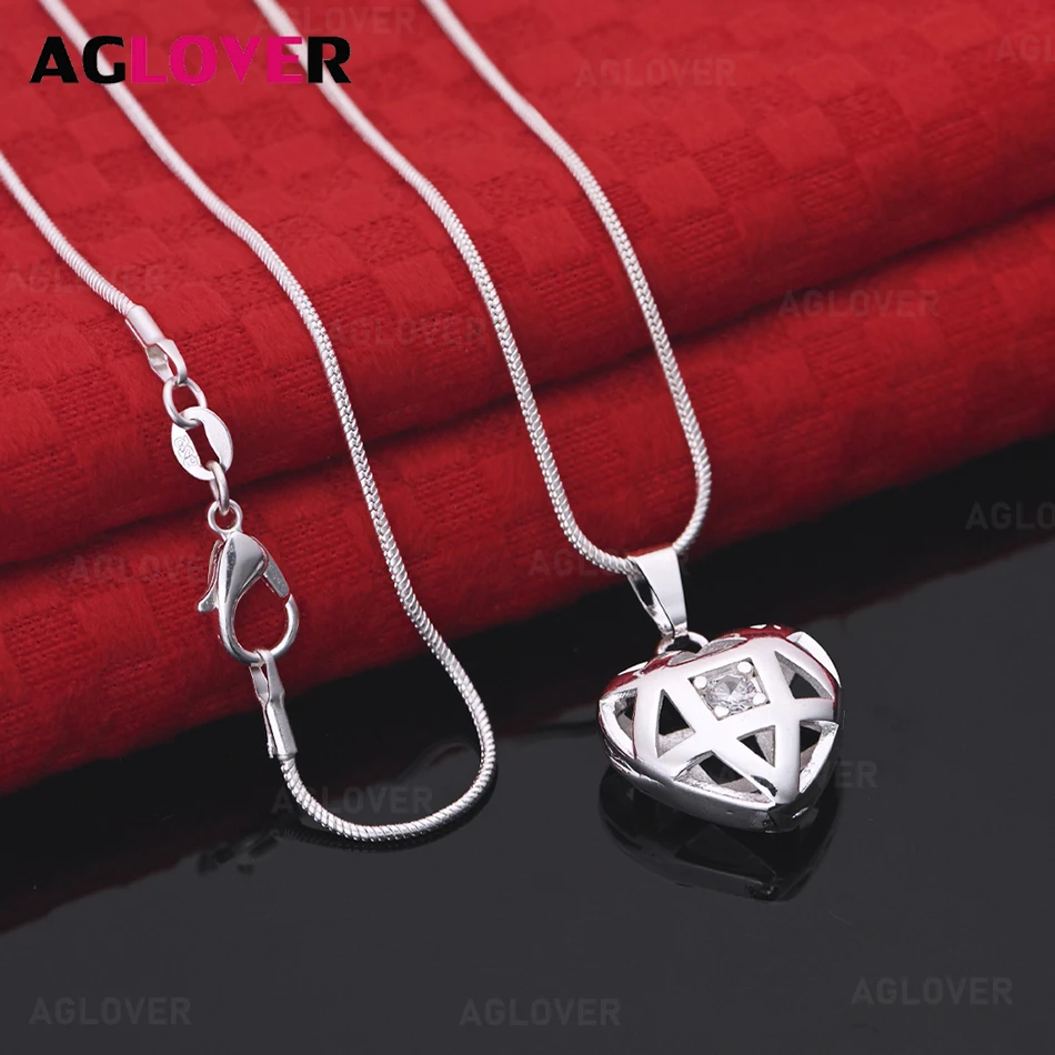 

AGLOVER 925 Sterling Silver Hollow Zircon Heart Pendant Necklace Women'S Exquisite And Cute Wedding Jewelry