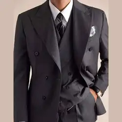 Wool Italian Blazers Suit For Men Business Double Breasted Wedding Tuxedo Suit Smoking Homme Mariage Striped Suit 3 Piece Homme